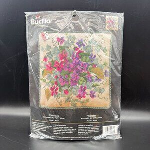 Vtg Bucilla Violets Needlepoint Kit 4694 Barbara Baatz Design Persian Wool New